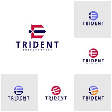 Set of Letter E F with Trident logo icon design vector design template insp.. Stock Illustration