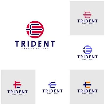 Set of Letter E F with Trident logo icon design vector design template insp.. Stock Illustration