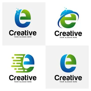 Set of Letter E Logo Design Concept Vector, Initial E Logo Template, Icon Sym Stock Illustration