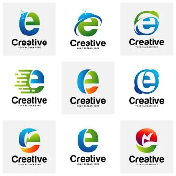 Set of Letter E Logo Design Concept Vector, Initial E Logo Template, Icon Sym Stock Illustration