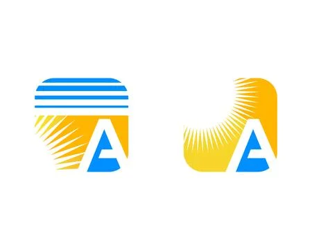 Set of Letter A With Sun Logo Icon Stock Illustration