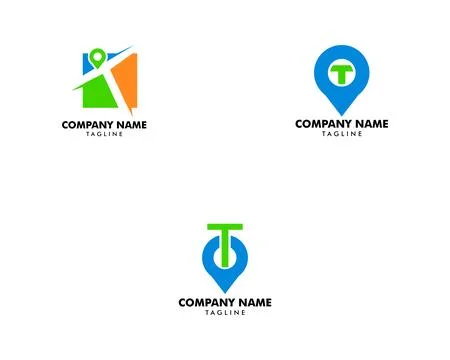 Set of Letter T and map pin logo concept Stock Illustration