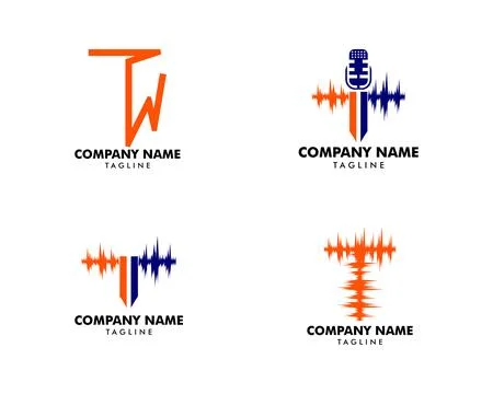 Set of Letter T logo with wave sound shape Stock Illustration