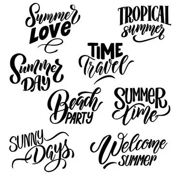 Set of lettering compositions about summer Stock Illustration