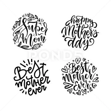 Set of lettering mother quotes in round shapes. Super mom, best mother ever  ~ Clip Art #152183867