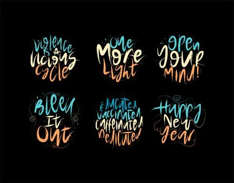 Set lettering Text on black background in vector illustration. Stock Illustration