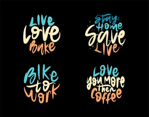 Set lettering Text on black background in vector illustration. Stock Illustration
