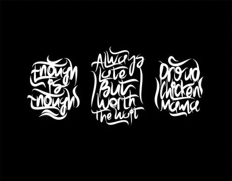 Set lettering Text on black background in vector illustration. Stock Illustration