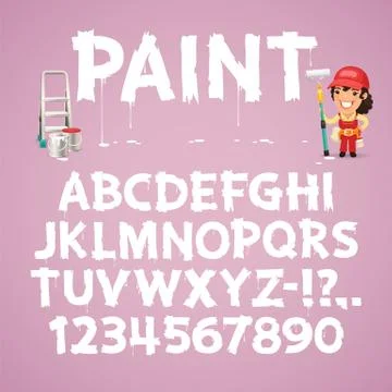 Set of Letters and Numbers Painted on a Wall Stock Illustration