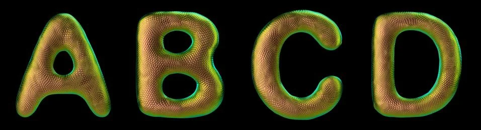 Set of letters A, B, C, D made of realistic 3d render natural gold snake skin Illustrazione stock