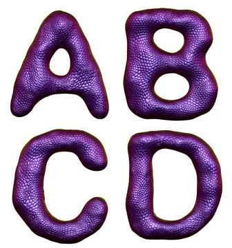 Set of letters A, B, C, D made of realistic 3d render natural purple snake skin Stock Illustration