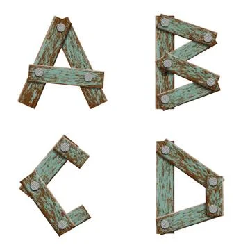 Set of letters from boards with nails. 스톡 일러스트