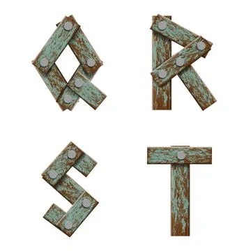 Set of letters from boards with nails. 스톡 일러스트