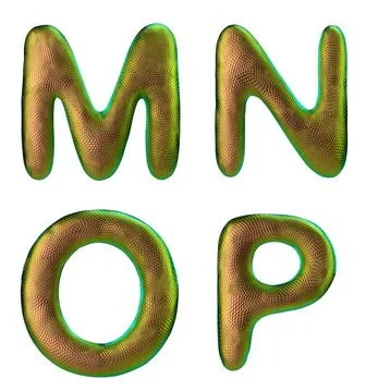 Set of letters M, N, O, P made of realistic 3d render natural gold snake skin Stock Illustration