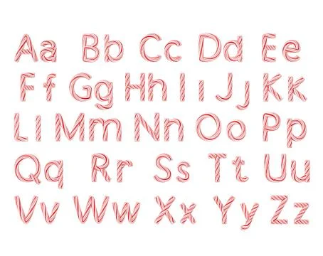 Set of Letters from A to Z Mint Candy Cane Alphabet Collection Striped in Red Stock Illustration