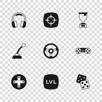 Set Level game, Game controller or joystick, dice, Racing simulator, Award .. Stock Illustration