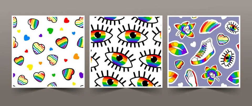 Set of LGBTQ seamless patterns. Human rights and tolerance. Vector flat illus Illustrazione stock