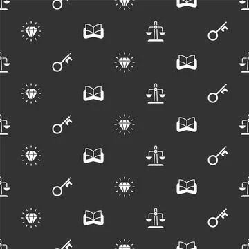 Set Libra zodiac, Old key, Diamond and Ancient magic book on seamless pattern Stock Illustration