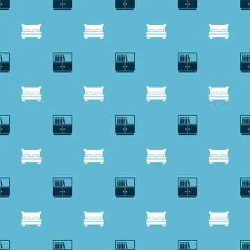 Set Library bookshelf and Big bed on seamless pattern. Vector 스톡 일러스트