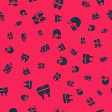 Set Life jacket, Aqualung, Pineapple and Coconut cocktail on seamless pattern Stock Illustration