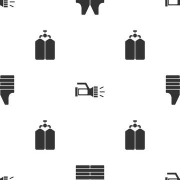 Set Life jacket, Flashlight and Aqualung on seamless pattern. Vector 스톡 일러스트
