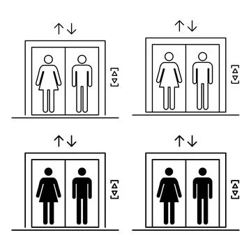 Set of Lift elevator icon, graphic design sign, building doorway symbol vecto Ilustración de archivo