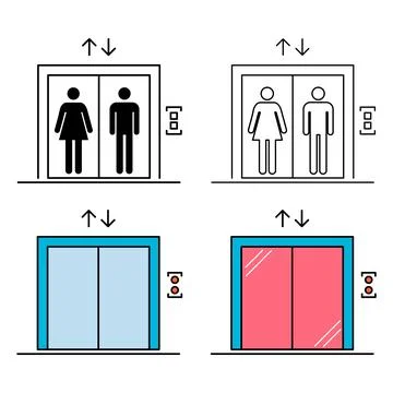Set of Lift elevator icon, graphic design sign, building doorway symbol vecto Ilustración de archivo