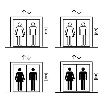 Set of Lift elevator icon, graphic design sign, building doorway symbol vecto Ilustración de archivo
