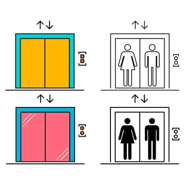 Set of Lift elevator icon, graphic design sign, building doorway symbol vecto Ilustración de archivo