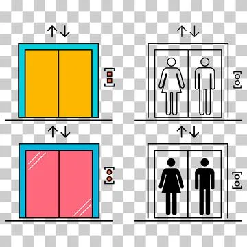 Set of Lift elevator icon, graphic design sign, building doorway symbol vecto Ilustración de archivo
