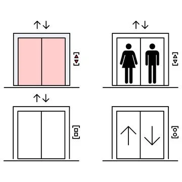 Set of Lift elevator icon, graphic design sign, building doorway symbol vecto Ilustración de archivo