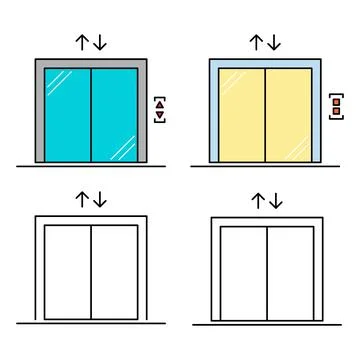 Set of Lift elevator icon, graphic design sign, building doorway symbol vecto Ilustración de archivo