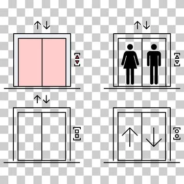 Set of Lift elevator icon, graphic design sign, building doorway symbol vecto Ilustración de archivo