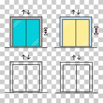 Set of Lift elevator icon, graphic design sign, building doorway symbol vecto Ilustración de archivo