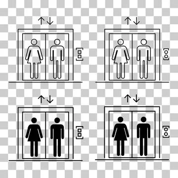 Set of Lift elevator icon, graphic design sign, building doorway symbol vecto Ilustración de archivo