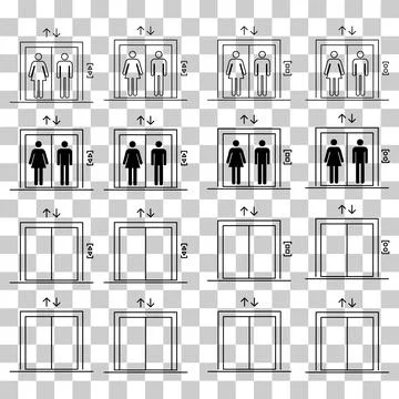 Set of Lift elevator icon, graphic design sign, building doorway symbol vecto Ilustración de archivo