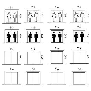 Set of Lift elevator icon, graphic design sign, building doorway symbol vecto Ilustración de archivo