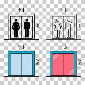 Set of Lift elevator icon, graphic design sign, building doorway symbol vecto Ilustración de archivo