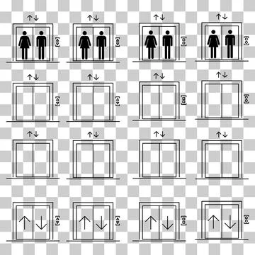 Set of Lift elevator icon, graphic design sign, building doorway symbol vecto Ilustración de archivo