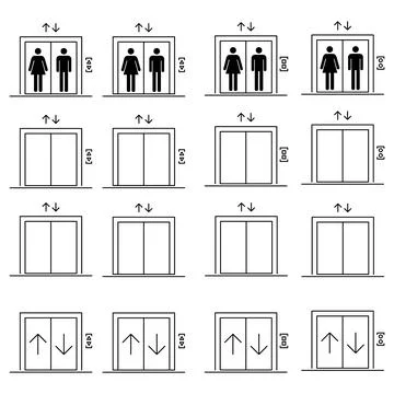 Set of Lift elevator icon, graphic design sign, building doorway symbol vecto Ilustración de archivo