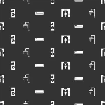 Set Lift, Shower, Please do not disturb and Air conditioner on seamless pattern Stock Illustration