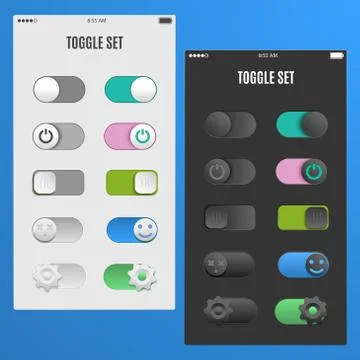 Set light and dark toggle switch to web design the of UI UX mobile applications Stock Illustration
