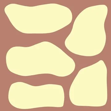 Set of light beige abstract stains hand painted elements isolated on brown ba Stock Illustration