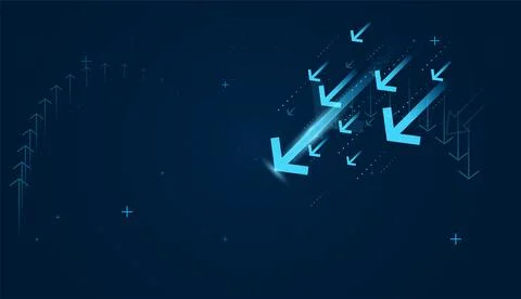 Set of light blue arrows falling down trend concepts in vector illustration.. Stock Illustration