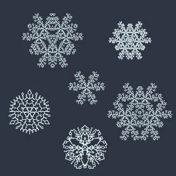Set of light blue digital hand drawn snowflakes Stock Illustration