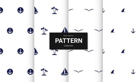Set of  light blue seamless patterns. Vector seamless nautical textures. Stock-Illustration