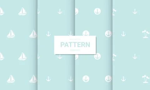 Set of  light blue seamless patterns. Vector seamless nautical textures. Illustrazione stock