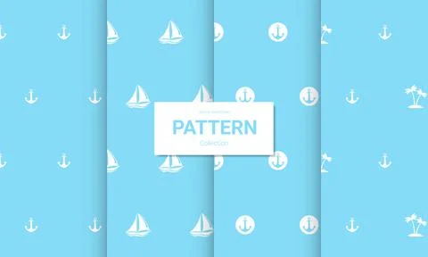 Set of  light blue seamless patterns. Vector seamless nautical textures. Illustrazione stock