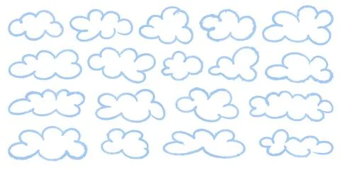 Set of light blue watercolor clouds イラスト素材