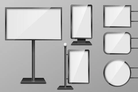 Set of Light boxes template. Outdoor 3d Retail lighting billboards. Realistic Stock Illustration